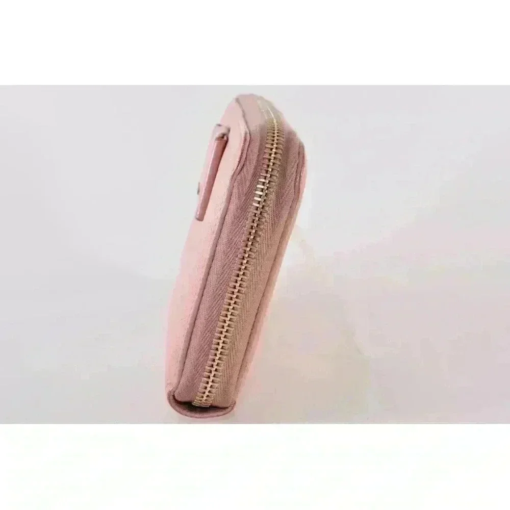 MIU MIU Ribbon Long Wallet Leather Pink Gold Zip Women Used Auth w/Card 8C11191 - Picture 5 of 15